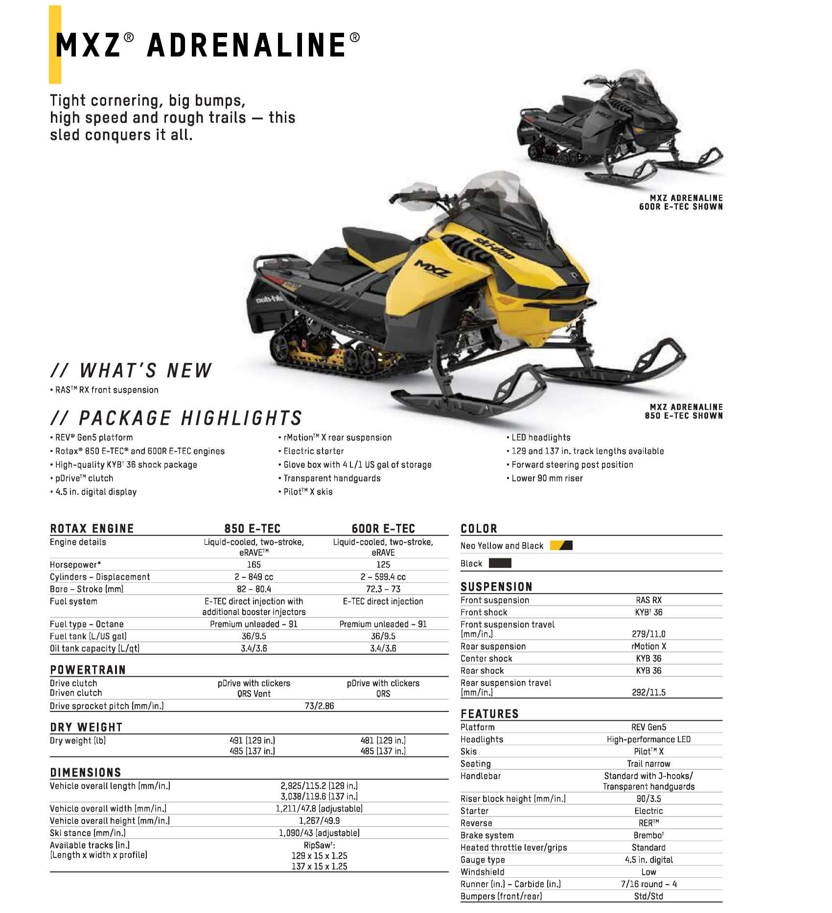2025 Ski Doo Specs MXZ Adrenaline