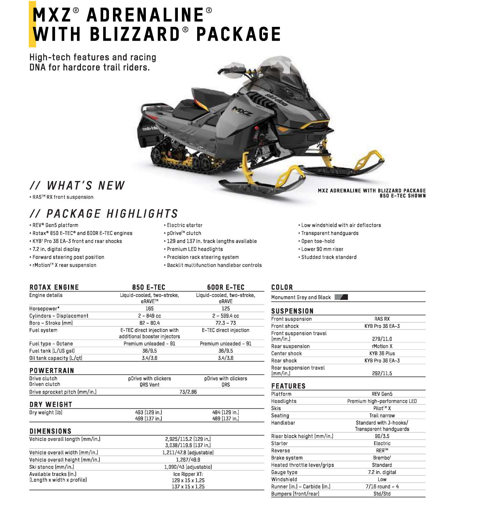 2025 Ski Doo Specs MXZ Blizzard