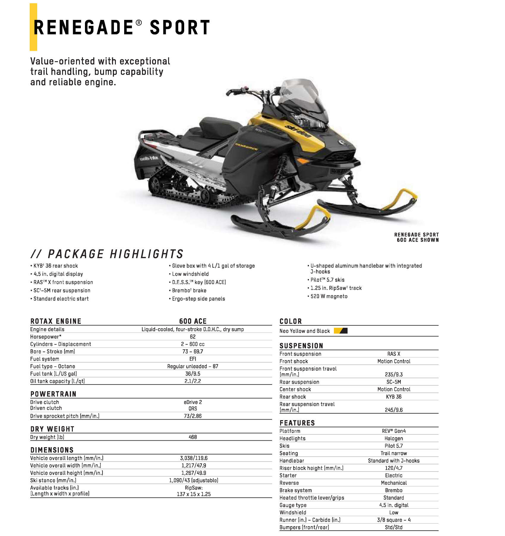 2025 Ski Doo Specs Renegade Sport